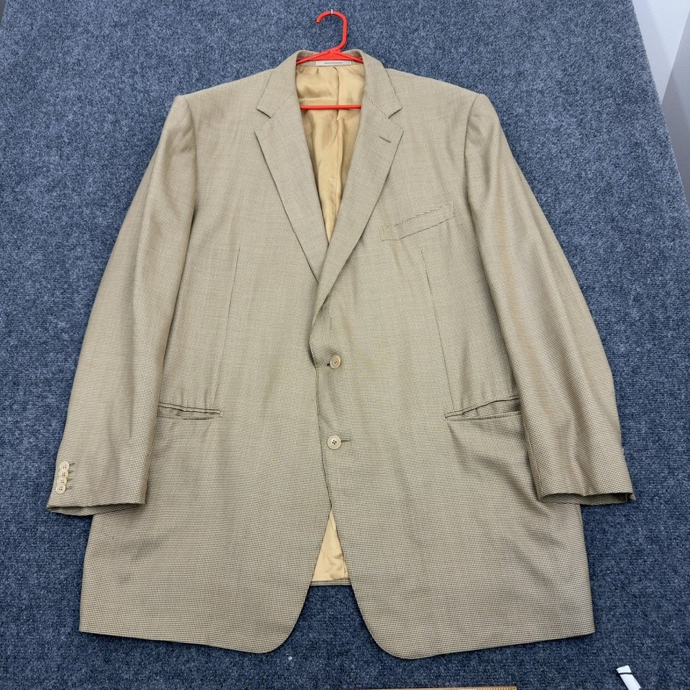 Ermenegildo Zegna Sport Coat Mens 52L Tan Silk Wool Houndstooth Blazer Classic